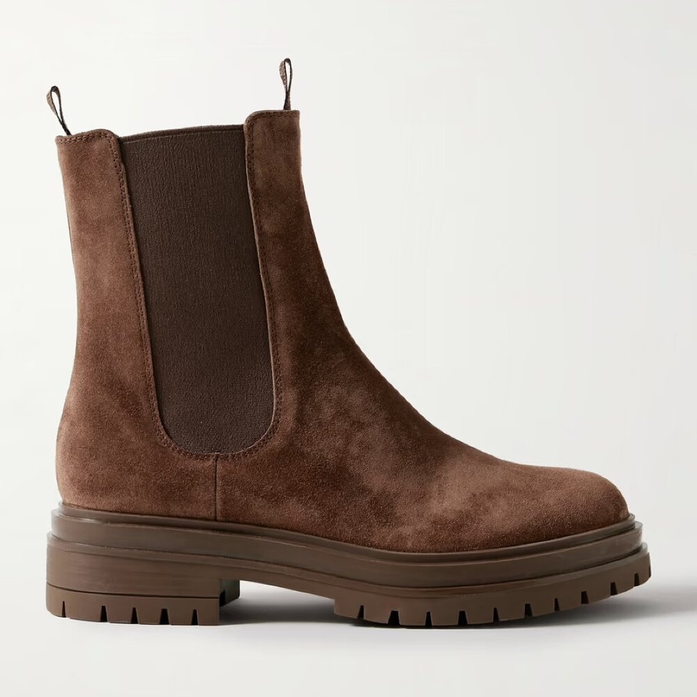 Gianvito Rossi Chester Brown Suede Lug-Sole Chelsea Ankle Boots [Size EU40]